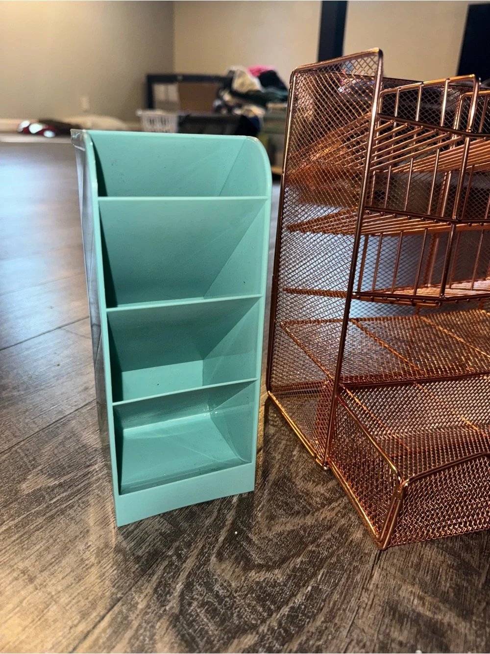 Metal Mesh Jewelry Organizer with Drawer - Copper Finish